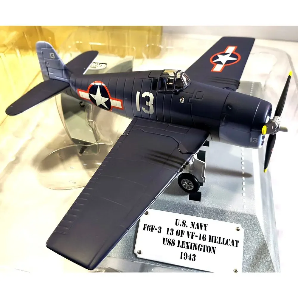 Gearbox Toys 1943 US NAVY F6F-3 HELLCAT #13 of VF-16 Coin Bank With Stand, Usedt